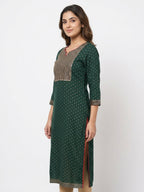 Women's Dark Green Printed Embellished Kurti
