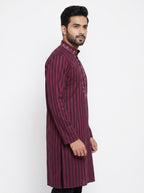 Maroon Striped Embellished Kurta