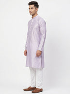 Men's Light Purple Solid Kurta with Embellished Buttons