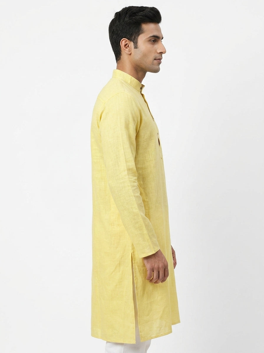 Lemon Solid Linen Regular Fit Kurta