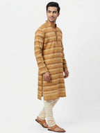 Men's Camel Striped Regular Fit Kurta