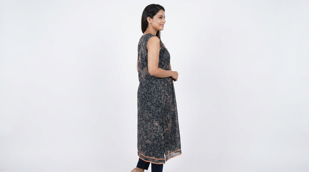 Multi-Color Floral Printed Viscose Kurti with Embellished Neckline