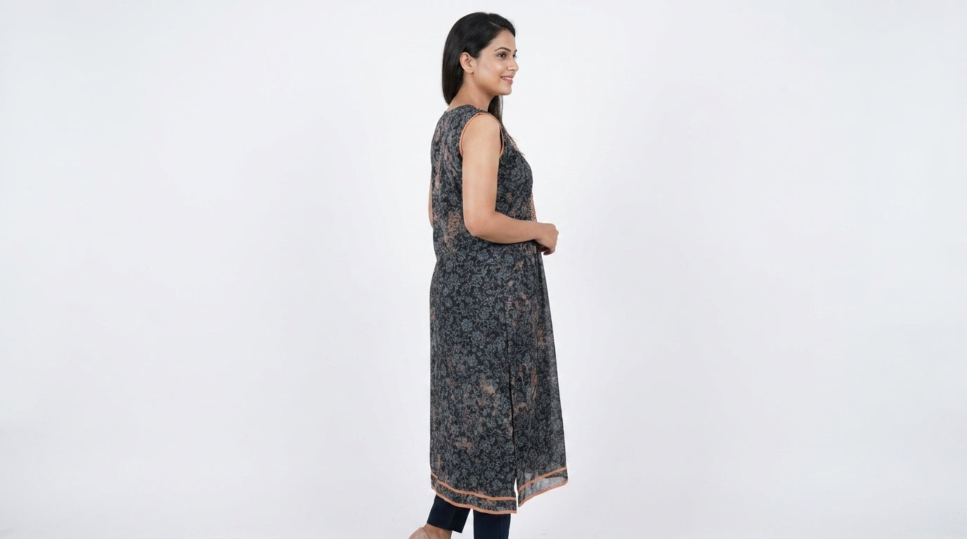 Multi-Color Floral Printed Viscose Kurti with Embellished Neckline