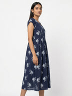 Navy Blue Floral Printed Relaxed Fit Dress