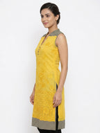Yellow Embellished Sleeveless Kurti
