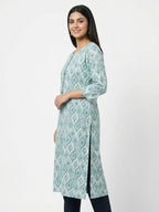 Sea Green Abstract Print Regular Fit Kurti