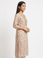 Off White Printed Kurti with Embellished Neckline