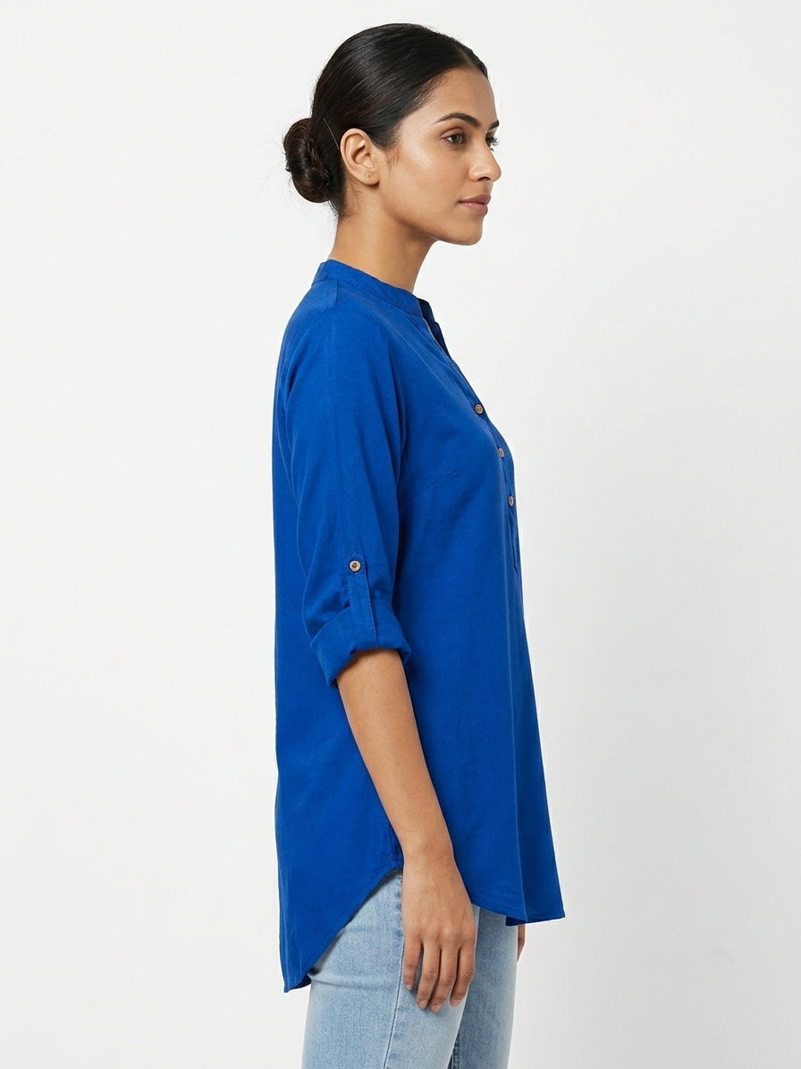 Women's Blue Solid Casual Tunic Top