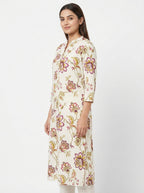 Women's Off White Floral Printed Kurti