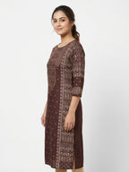 Brown Ethnic Print Straight Kurti