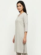 Off White Printed Viscose Kurti