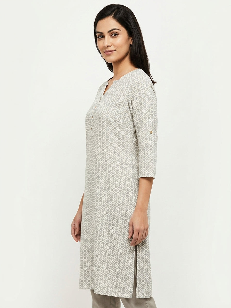 Off White Printed Viscose Kurti
