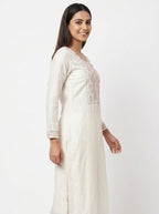 Off White Embellished Straight Kurti