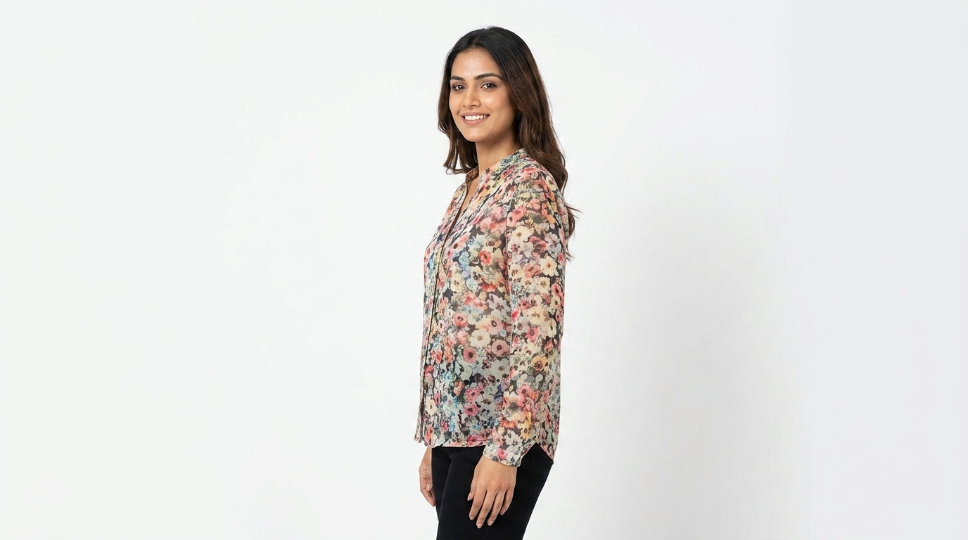 Women's Multi Floral Print Long Sleeve Blouse