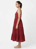 Women's Maroon Solid Flared Casual Dress