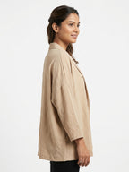 Beige Solid Relaxed Fit Open-Front Jacket