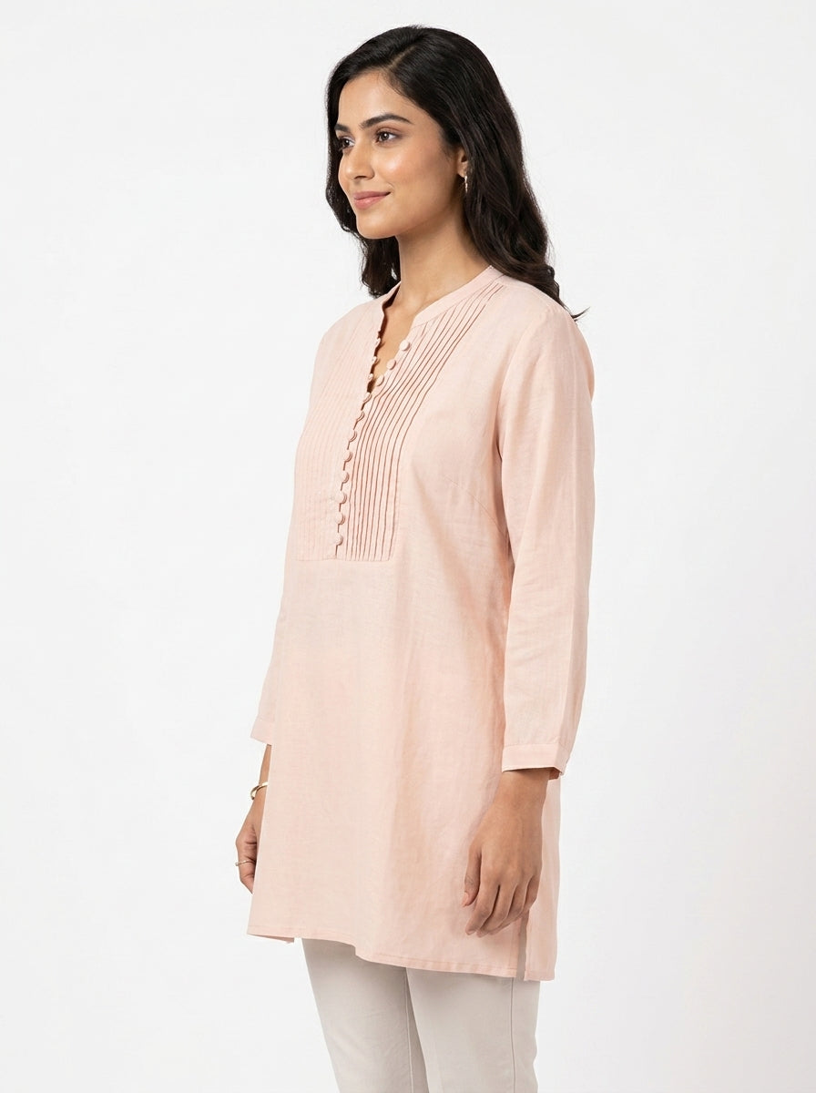 Peach Relaxed Fit Pleated Tunic Top