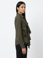 Dark Olive Draped Collared Casual Shirt