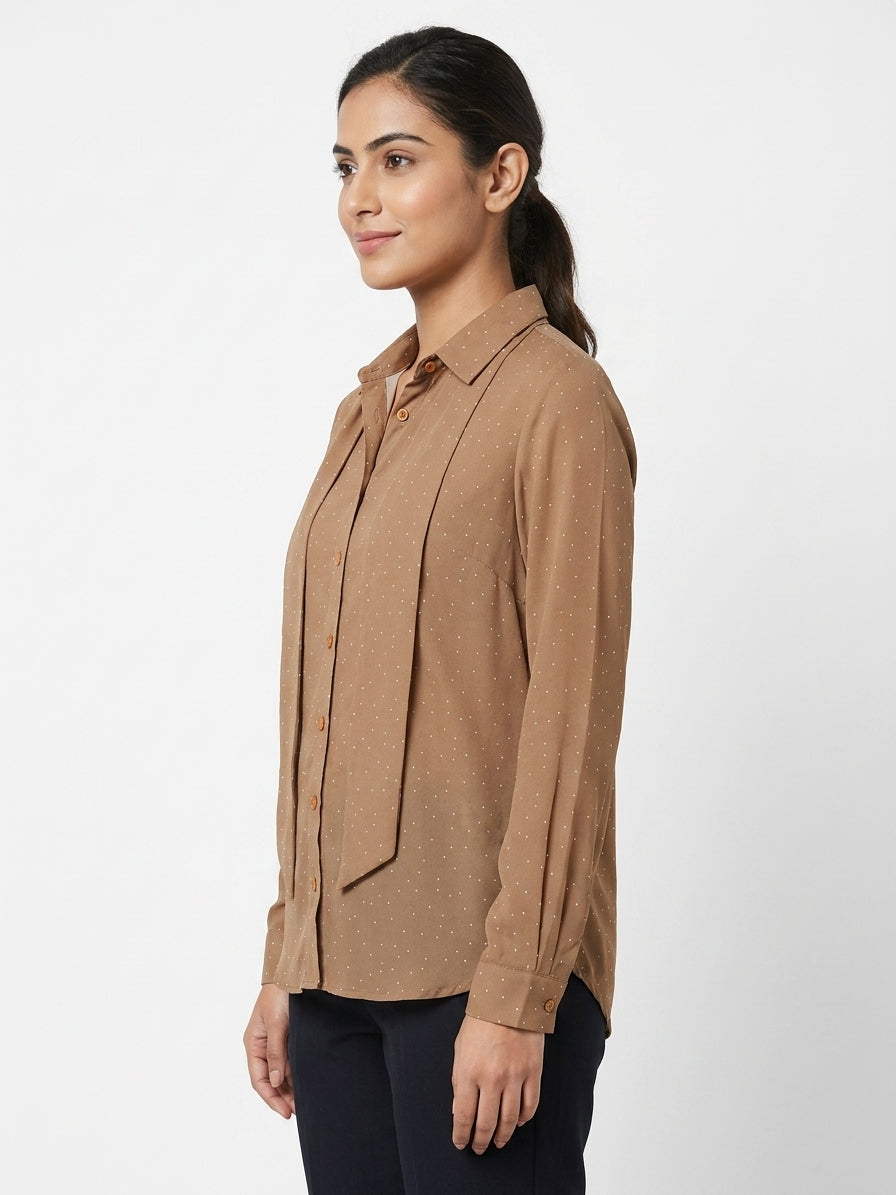 Brown Polka Dot Long Sleeve Top