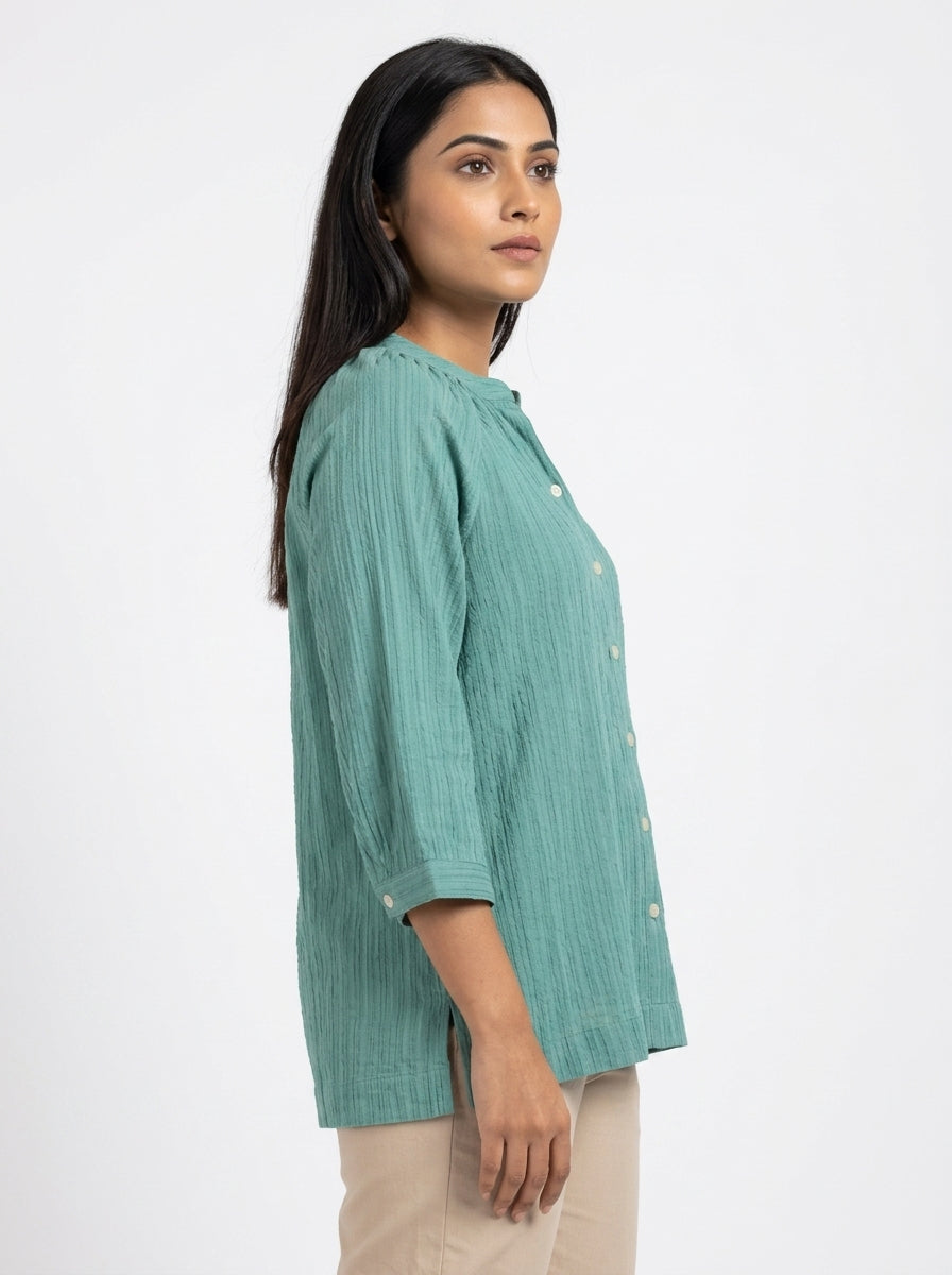 Sea Green Textured Relaxed Fit Top