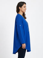 Stylish Blue V-Neck Zipper Top