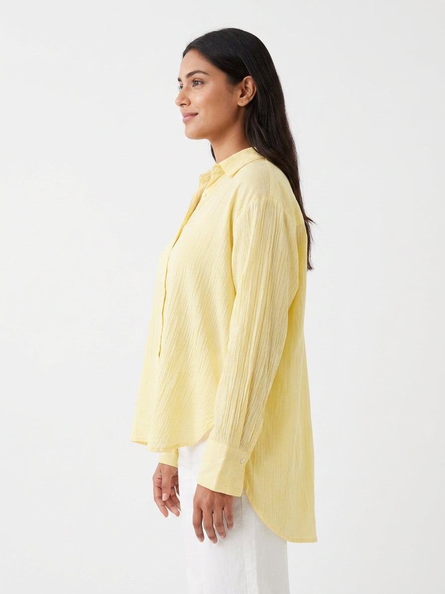 Women's Yellow Solid Relaxed Fit Casual Top