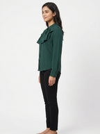 Women's Dark Green Solid Ruffled Top