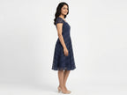 Navy Blue Polka Dot Flared Casual Dress