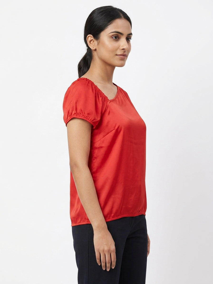 Women's Solid Red Relaxed Fit Top