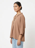 Women's Camel Solid Relaxed Fit Top