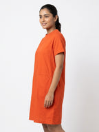 Orange Solid Regular Fit Casual Dress