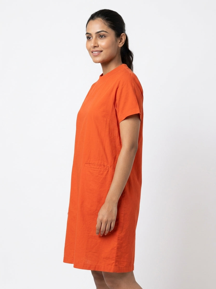 Orange Solid Regular Fit Casual Dress