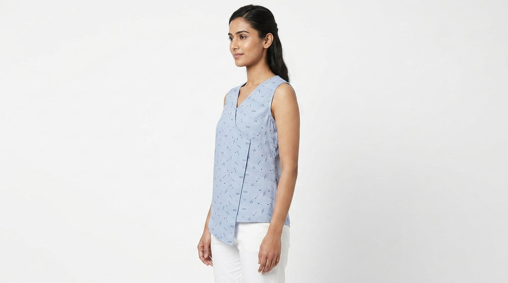 Light Blue Abstract Print Sleeveless Top