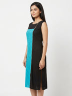 Black & Turquoise Color Block Regular Fit Kurti