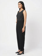 Black Sleeveless Jumpsuit with Chevron Print Top