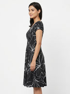 Black Abstract Printed V-Neck Dress