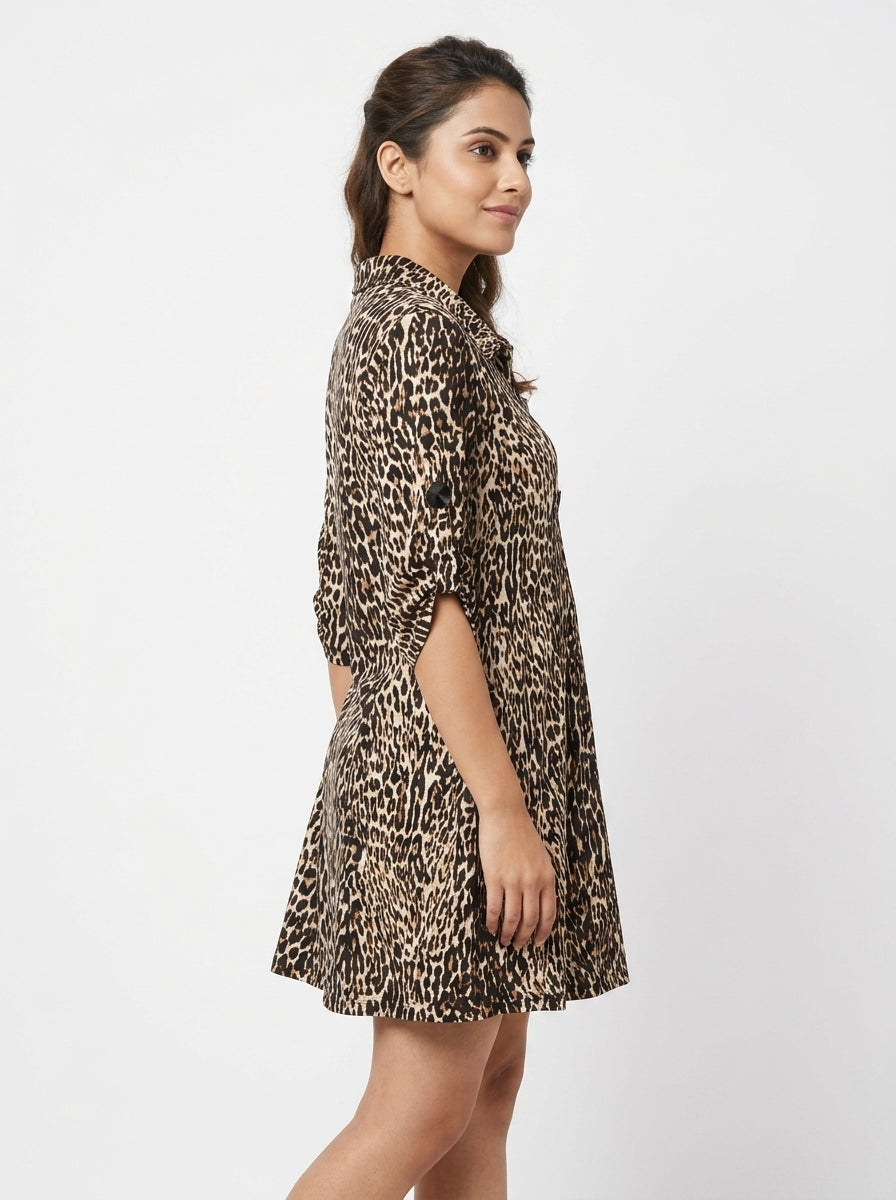Women's Multi Animal Print Flared Dress