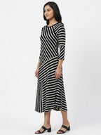 Striped A-Line Regular Fit Midi Dress