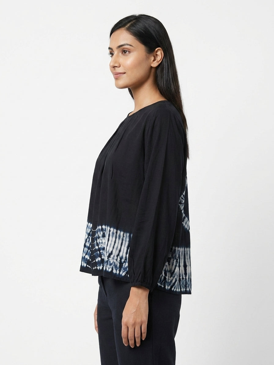Women's Black Tie-Dye Long Sleeve Top