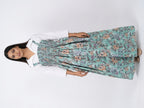 Women's Sea Green Floral Printed Shirred Maxi Dress