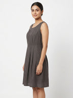 Charcoal Solid Regular Fit Sleeveless Dress