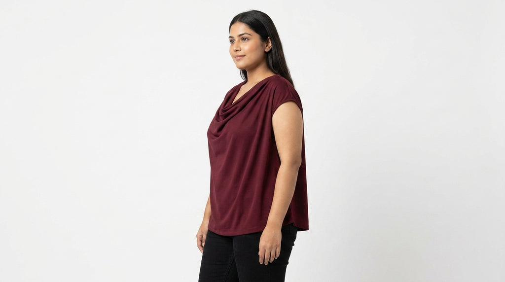 Women's Burgundy Cowl Neck Relaxed Fit Top