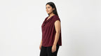 Women's Burgundy Cowl Neck Relaxed Fit Top