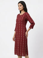 Maroon Ethnic Print Regular Fit Kurti