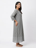 Women's Grey & Black Checkered Printed Relaxed Fit Kurti