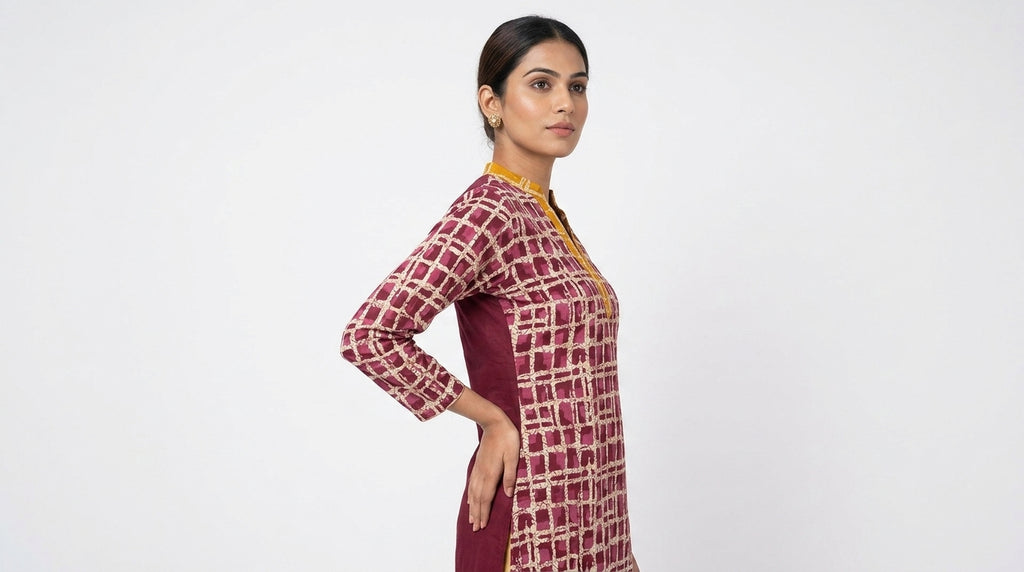 Maroon Abstract Print Cotton Kurti for Women