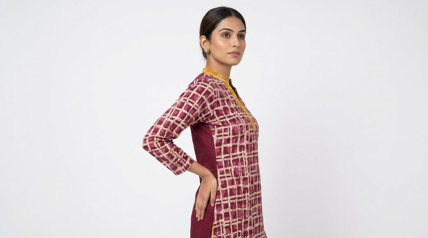 Maroon Abstract Print Cotton Kurti for Women