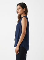 Women's Dark Blue Solid Relaxed Fit Sleeveless Top