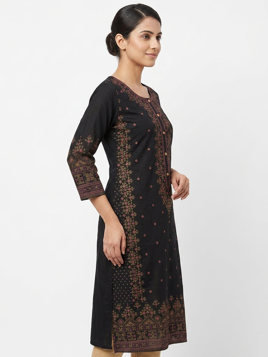 Black Ethnic Print Kurti