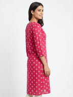 Pink Ethnic Print Cotton Kurti